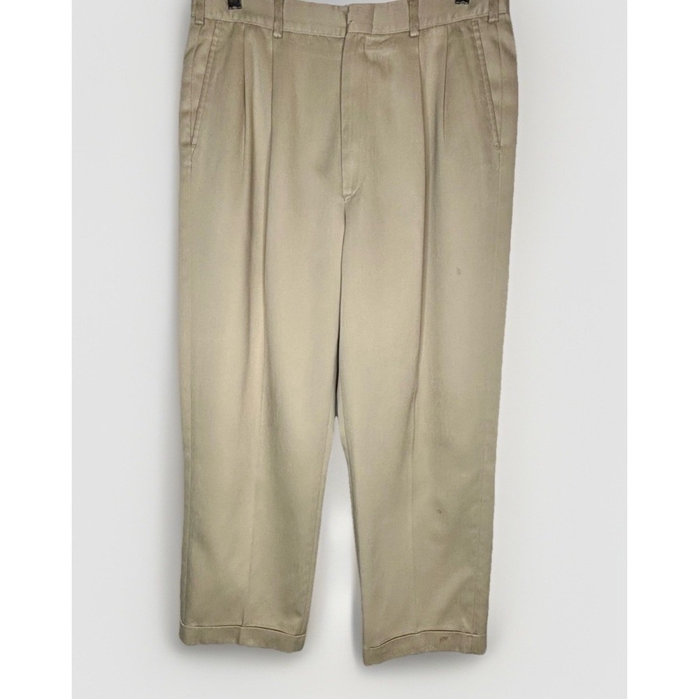 Vintage 90'S L.L.Bean W31 X 27L Khaki Mens Pants Pleated Cuffed Freeport ME‎